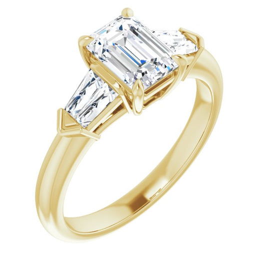 10K Yellow Gold Customizable 5-stone Design with Emerald/Radiant Cut Center and Quad Baguettes