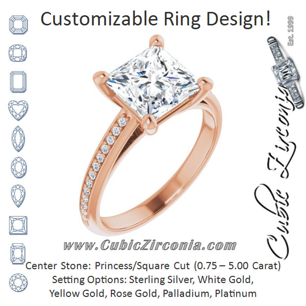 Cubic Zirconia Engagement Ring- The Ahimsa (Customizable Cathedral-set Princess/Square Cut Style with Shared Prong Band)