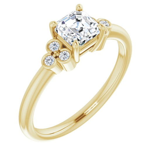 10K Yellow Gold Customizable 7-stone Asscher Cut Center with Round-Bezel Side Stones