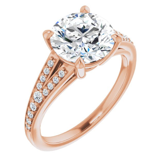 10K Rose Gold Customizable Round Cut Center with Thin Split-Shared Prong Band