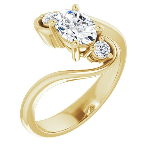 10K Yellow Gold Customizable 3-stone Oval Cut Setting featuring Artisan Bypass