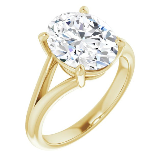 10K Yellow Gold Customizable Oval Cut Solitaire with Tapered Split Band