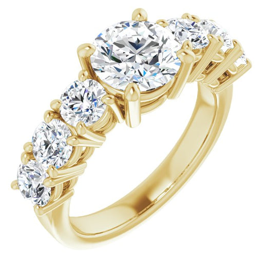 10K Yellow Gold Customizable 7-stone Round Cut Design with Large Round-Prong Side Stones