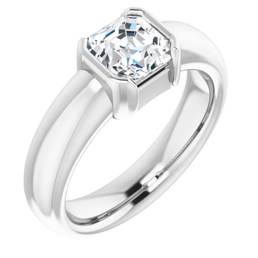 10K White Gold Customizable Bezel-set Asscher Cut Solitaire with Thick Band