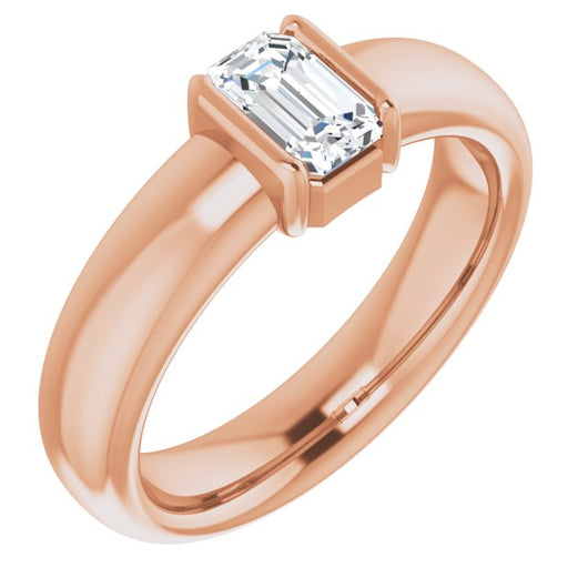 10K Rose Gold Customizable Bezel-set Emerald/Radiant Cut Solitaire with Thick Band