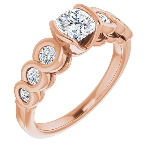 10K Rose Gold Customizable 7-stone Cushion Cut Design with Interlocking Infinity Band