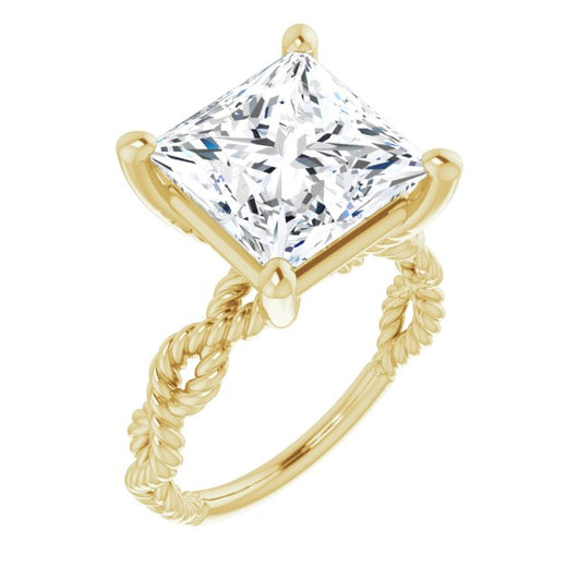 10K Yellow Gold Customizable Princess/Square Cut Solitaire with Infinity-inspired Twisting-Rope Split Band