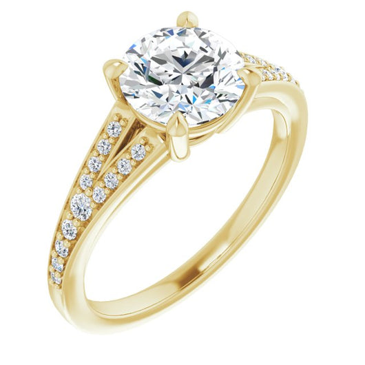 10K Yellow Gold Customizable Round Cut Center with Thin Split-Shared Prong Band