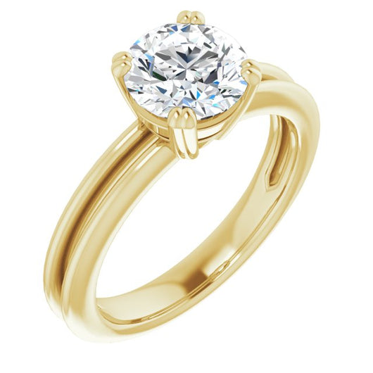 10K Yellow Gold Customizable Round Cut Solitaire with Grooved Band