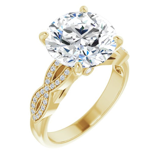 10K Yellow Gold Customizable Round Cut Design featuring Infinity Pavé Band and Round-Bezel Peekaboos