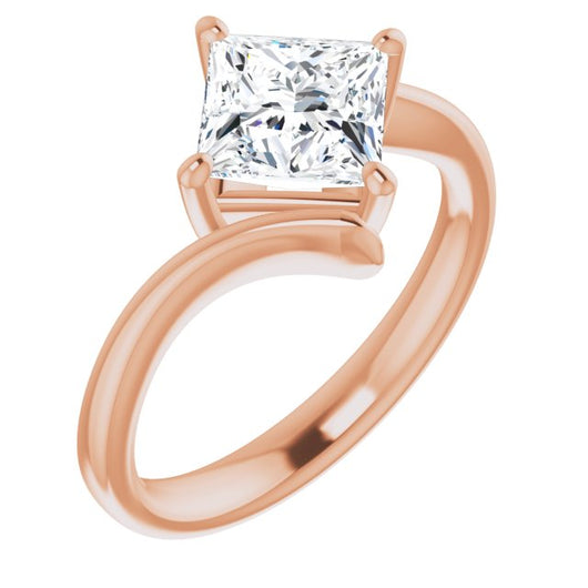 10K Rose Gold Customizable Princess/Square Cut Solitaire with Thin, Bypass-style Band