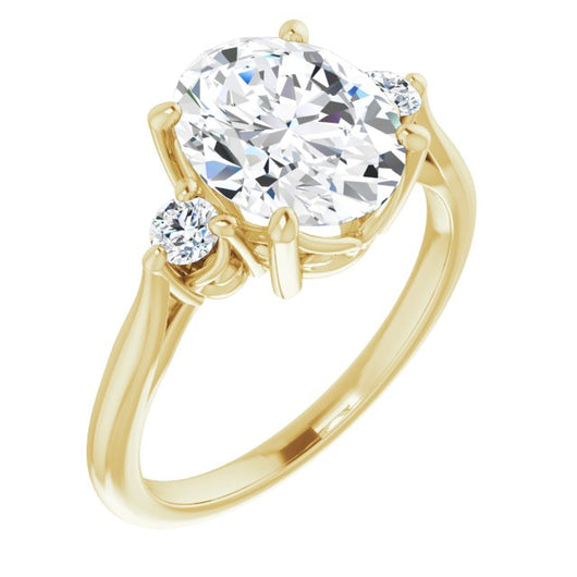 10K Yellow Gold Customizable Three-stone Oval Cut Design with Small Round Accents and Vintage Trellis/Basket