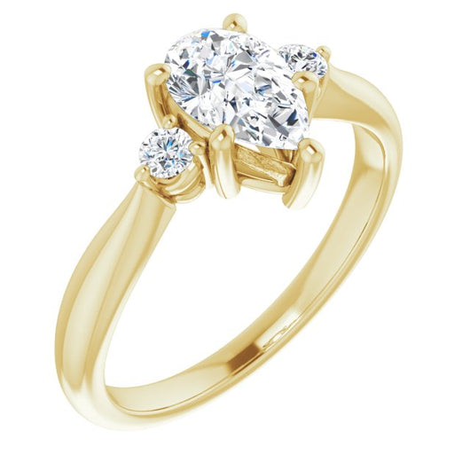 10K Yellow Gold Customizable 3-stone Pear Cut Design with Twin Petite Round Accents