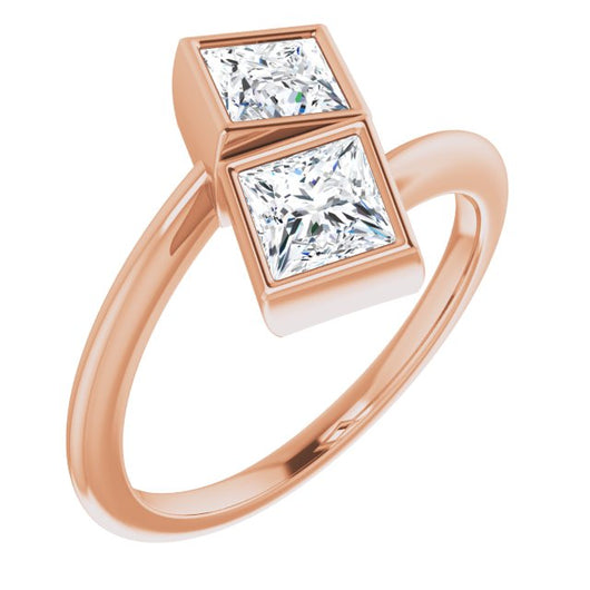 10K Rose Gold Customizable 2-stone Double Bezel Princess/Square Cut Design with Artisan Bypass Band