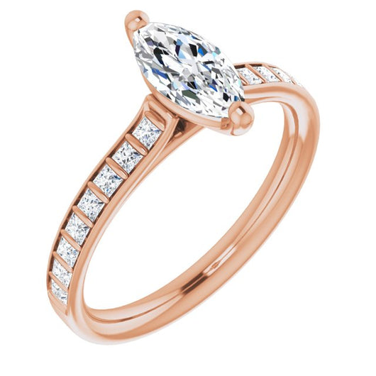 10K Rose Gold Customizable Marquise Cut Style with Princess Channel Bar Setting