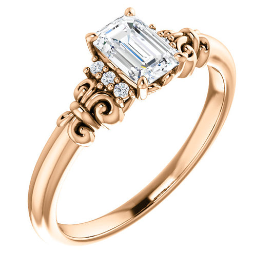 10K Rose Gold Customizable 7-stone Emerald/Radiant Cut Design with Vertical Round-Channel Accents