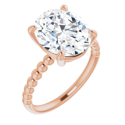 10K Rose Gold Customizable [[Cut] Cut Solitaire with Thin Beaded-Bubble Band