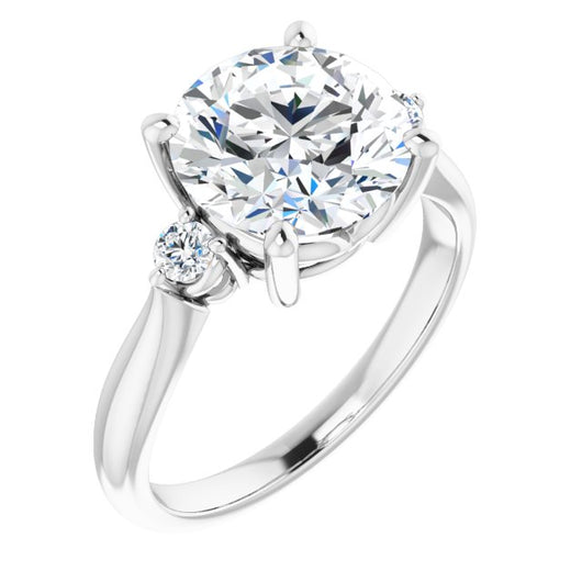 10K White Gold Customizable 3-stone Round Cut Design with Twin Petite Round Accents