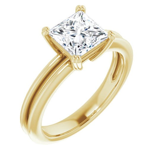 10K Yellow Gold Customizable Princess/Square Cut Solitaire with Grooved Band