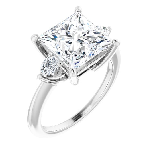 10K White Gold Customizable 3-stone Princess/Square Style with Pear Accents