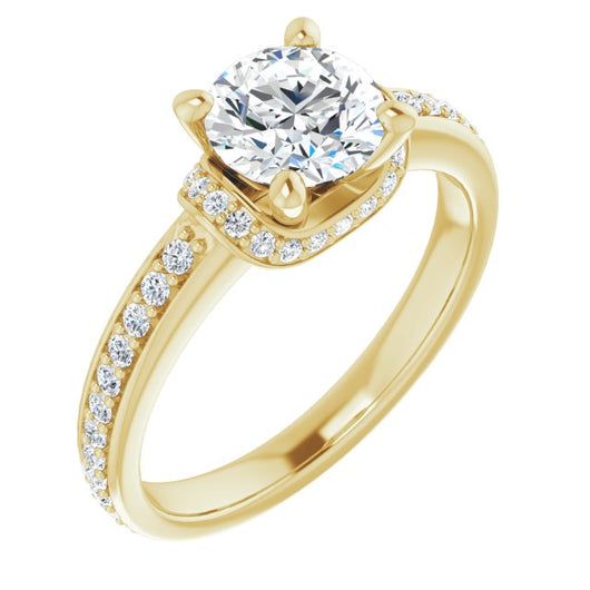 10K Yellow Gold Customizable Round Cut Setting with Organic Under-halo & Shared Prong Band