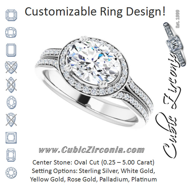 Cubic Zirconia Engagement Ring- The Kylee (Customizable Cathedral-set Oval Cut Style with Split-Pavé Band)