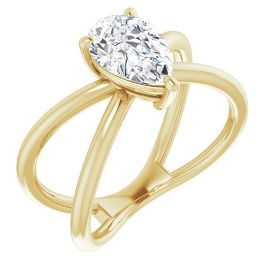 10K Yellow Gold Customizable Pear Cut Solitaire with Semi-Atomic Symbol Band