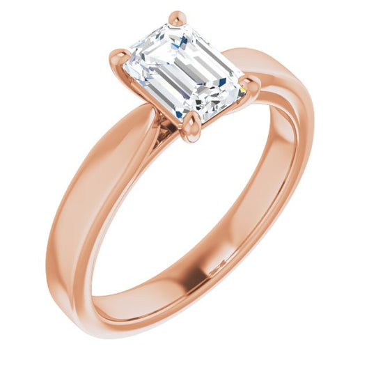 10K Rose Gold Customizable Emerald/Radiant Cut Cathedral Solitaire with Wide Tapered Band