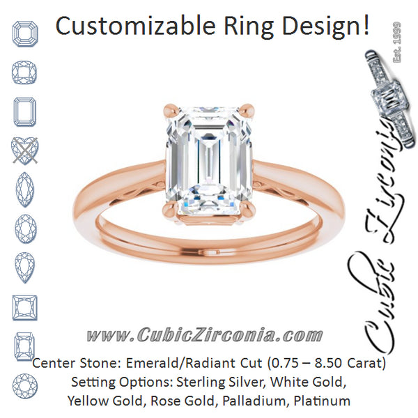 Cubic Zirconia Engagement Ring- The Abbey Ro (Customizable Emerald Cut Solitaire with 'Incomplete' Decorations)