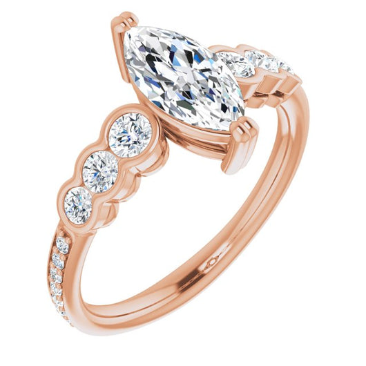 10K Rose Gold Customizable Marquise Cut 7-stone Style Enhanced with Bezel Accents and Shared Prong Band