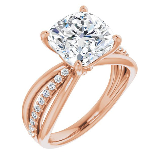 10K Rose Gold Customizable Cushion Cut Design with Tri-Split Accented Band