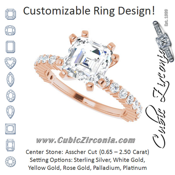 Cubic Zirconia Engagement Ring- The Thea (Customizable 8-prong Asscher Cut Design with Thin, Stackable Pavé Band)