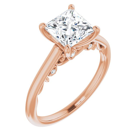 10K Rose Gold Customizable Cathedral-set Princess/Square Cut Style featuring Peekaboo Trellis Hidden Stones