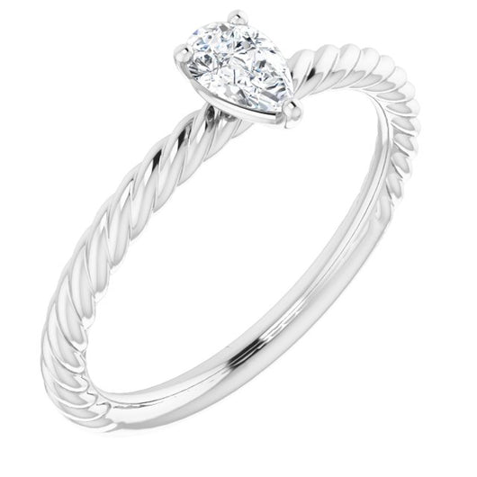 10K White Gold Customizable [[Cut] Cut Solitaire featuring Braided Rope Band