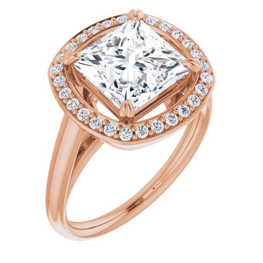 10K Rose Gold Customizable Princess/Square Cut Design with Loose Halo