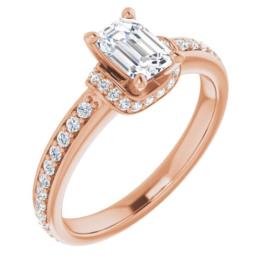 10K Rose Gold Customizable Emerald/Radiant Cut Setting with Organic Under-halo & Shared Prong Band