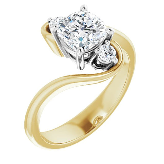 14K Yellow & White Gold Customizable 3-stone Cushion Cut Setting featuring Artisan Bypass