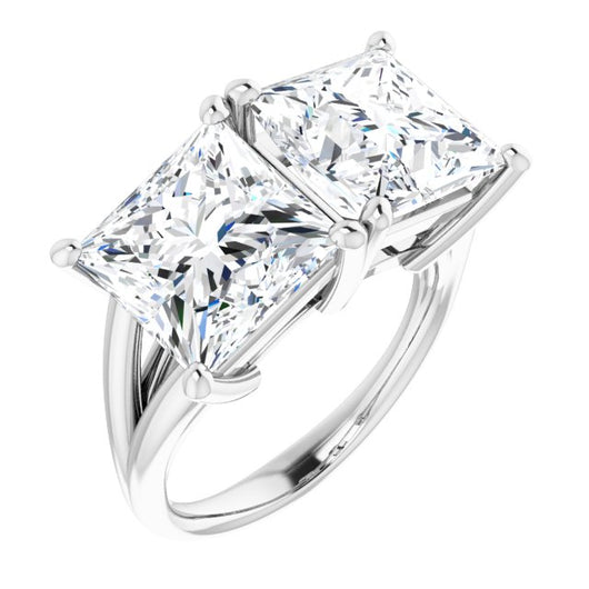 10K White Gold Customizable Two-Stone Princess/Square Cut with Split Band