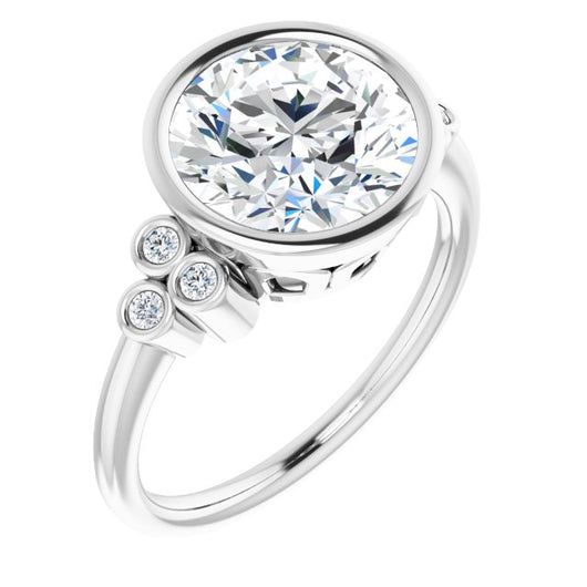 10K White Gold Customizable 7-stone Round Cut Style with Triple Round-Bezel Accent Cluster Each Side