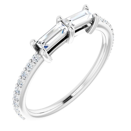 10K White Gold Customizable Enhanced 2-stone Straight Baguette Cut Design with Ultra-thin Accented Band