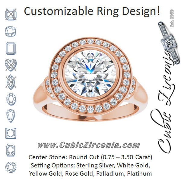 Cubic Zirconia Engagement Ring- The Vilde (Customizable Bezel-set Round Cut Design with Halo and Vertical Round Channel Accents)