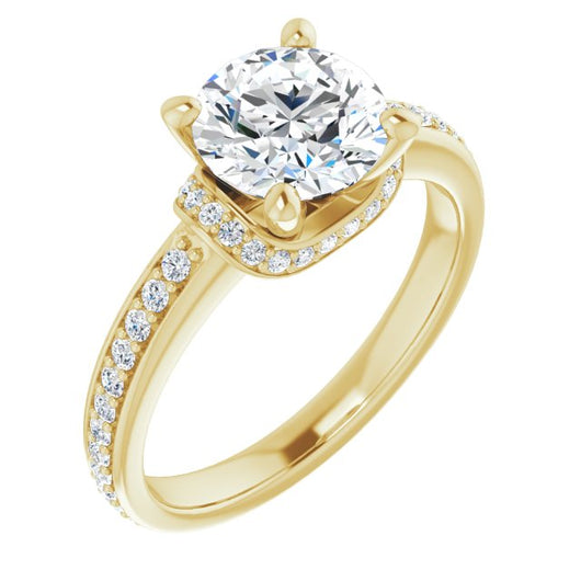 10K Yellow Gold Customizable Round Cut Setting with Organic Under-halo & Shared Prong Band