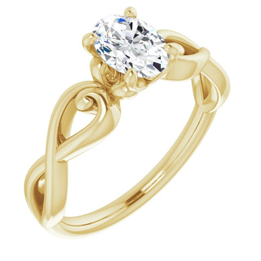 10K Yellow Gold Customizable Oval Cut Solitaire Design with Tapered Infinity-symbol Split-band