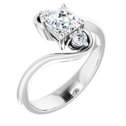 10K White Gold Customizable 3-stone Asscher Cut Setting featuring Artisan Bypass