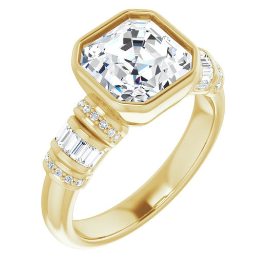 10K Yellow Gold Customizable Bezel-set Asscher Cut Setting with Wide Sleeve-Accented Band