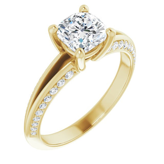 10K Yellow Gold Customizable Cushion Cut Center with 4-sided-Accents Knife-Edged Split-Band