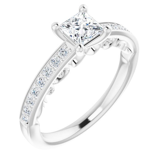 10K White Gold Customizable Princess/Square Cut Design featuring 3-Sided Infinity Trellis and Round-Channel Accented Band