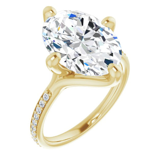 10K Yellow Gold Customizable Oval Cut Design featuring Thin Band and Shared-Prong Round Accents