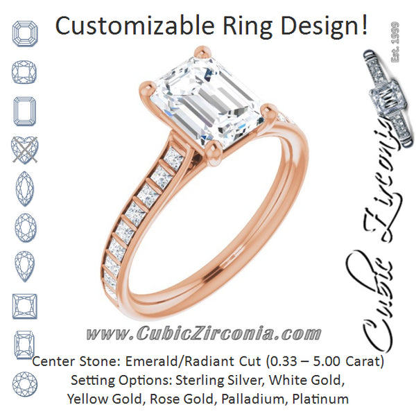 Cubic Zirconia Engagement Ring- The Gloria (Customizable Emerald Cut Style with Princess Channel Bar Setting)