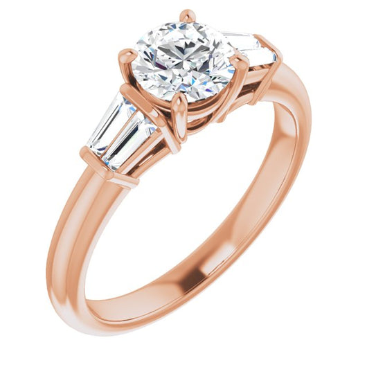 10K Rose Gold Customizable 5-stone Round Cut Style with Quad Tapered Baguettes